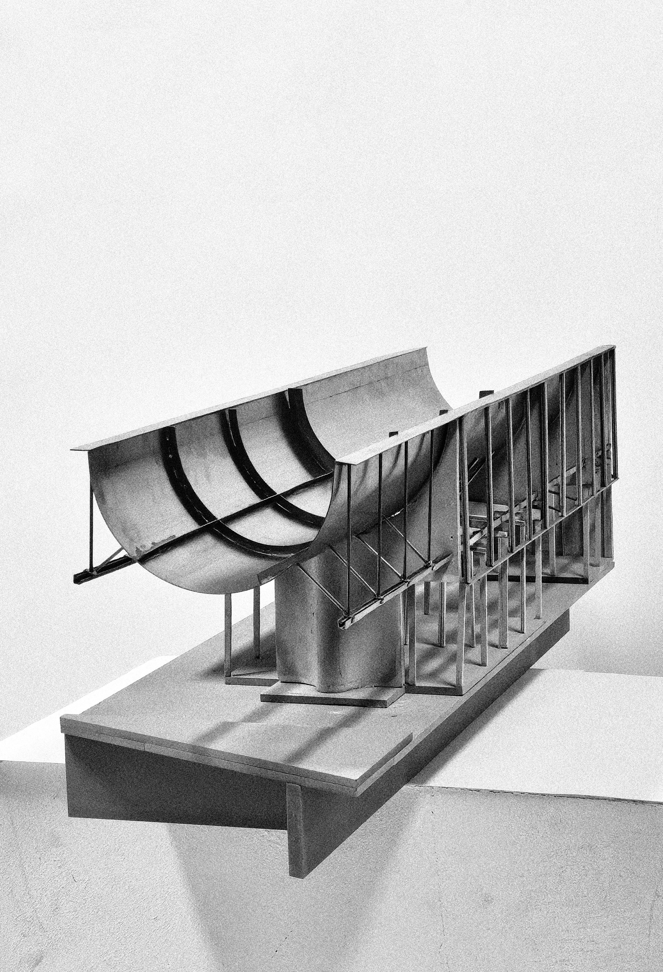 Side perspective of the Forvik Ferry Terminal model showing cantilever and ribbed underside