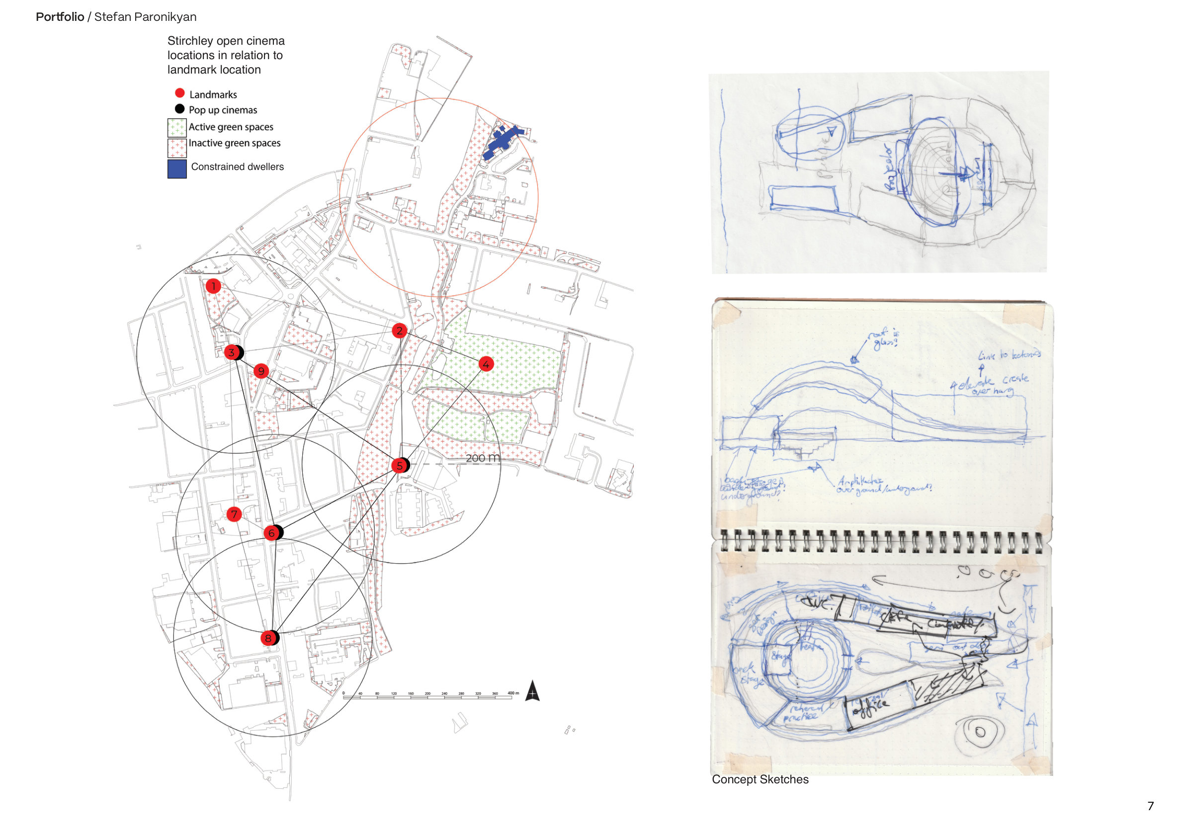 Pop-up cinema mapping and concept sketches